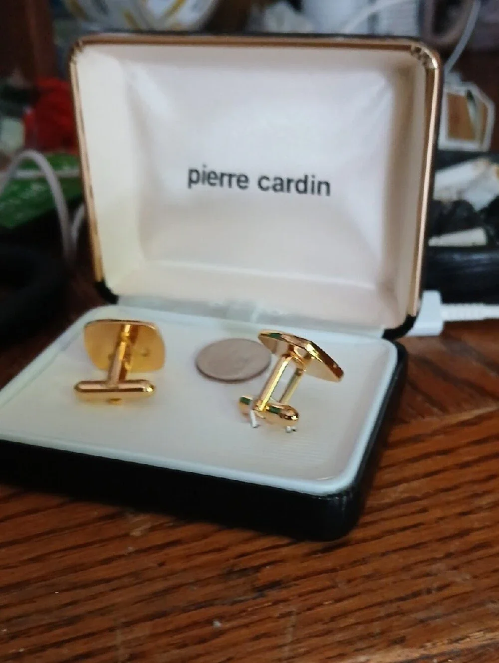 Pierre Cardin Gold-Tone Cufflinks with Black Inlay